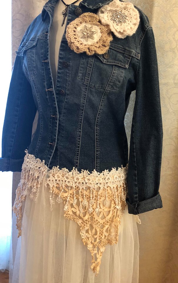 Hand Crafted Unique Lace Denim Jacket - The Shabby Tree