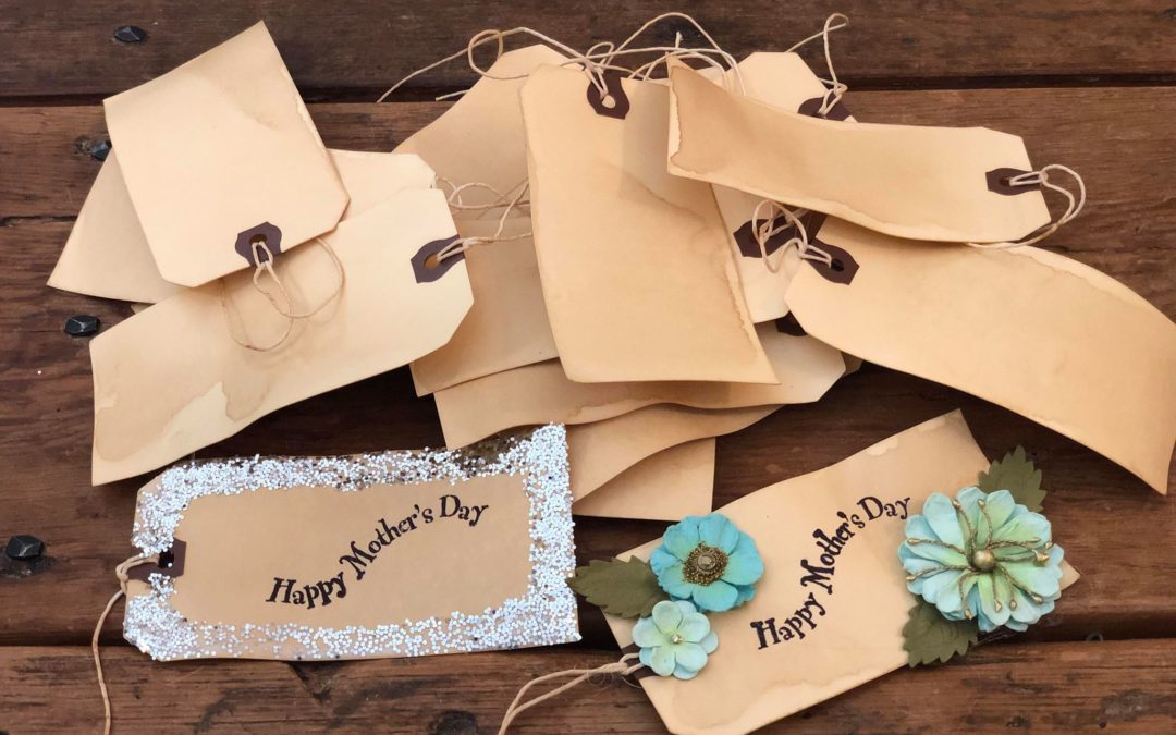 10 Primitive Coffee Stained handmade word SIMPLIFY gift hang tags farmhouse 