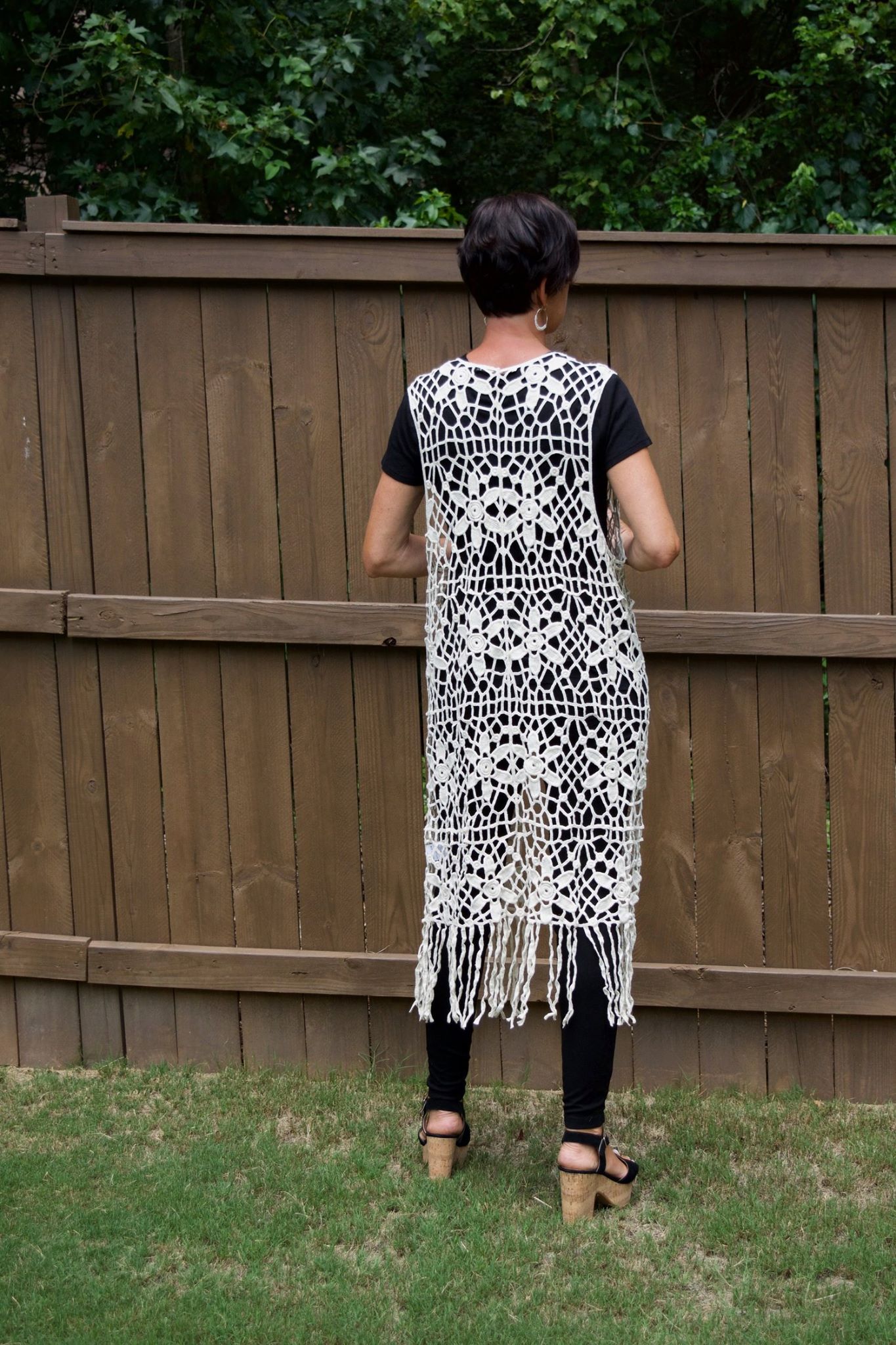 Long Crochet Vest with Fringe Cream The Shabby Tree