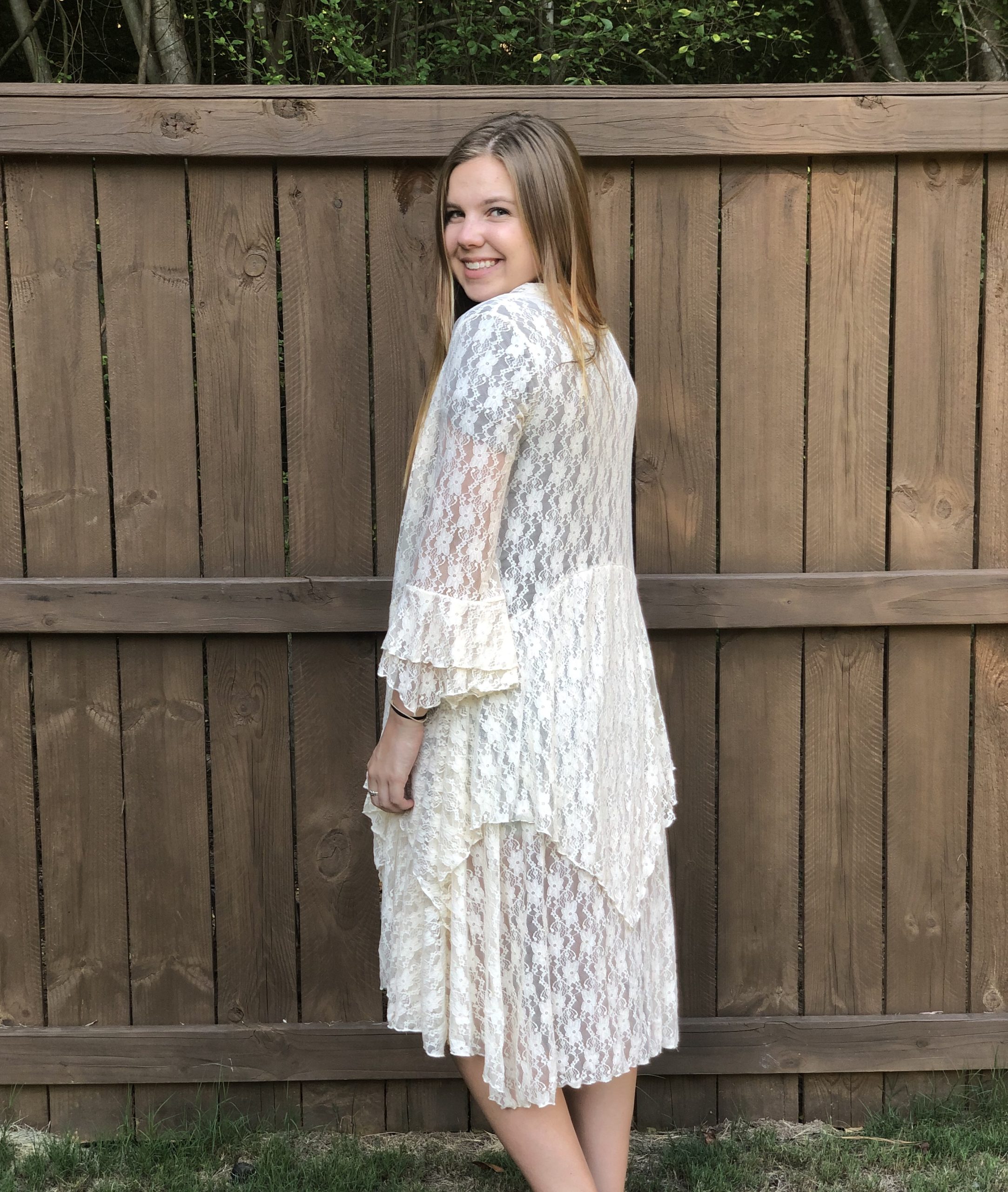 Long Lace Cream Jacket with 3/4 sleeve - The Shabby Tree