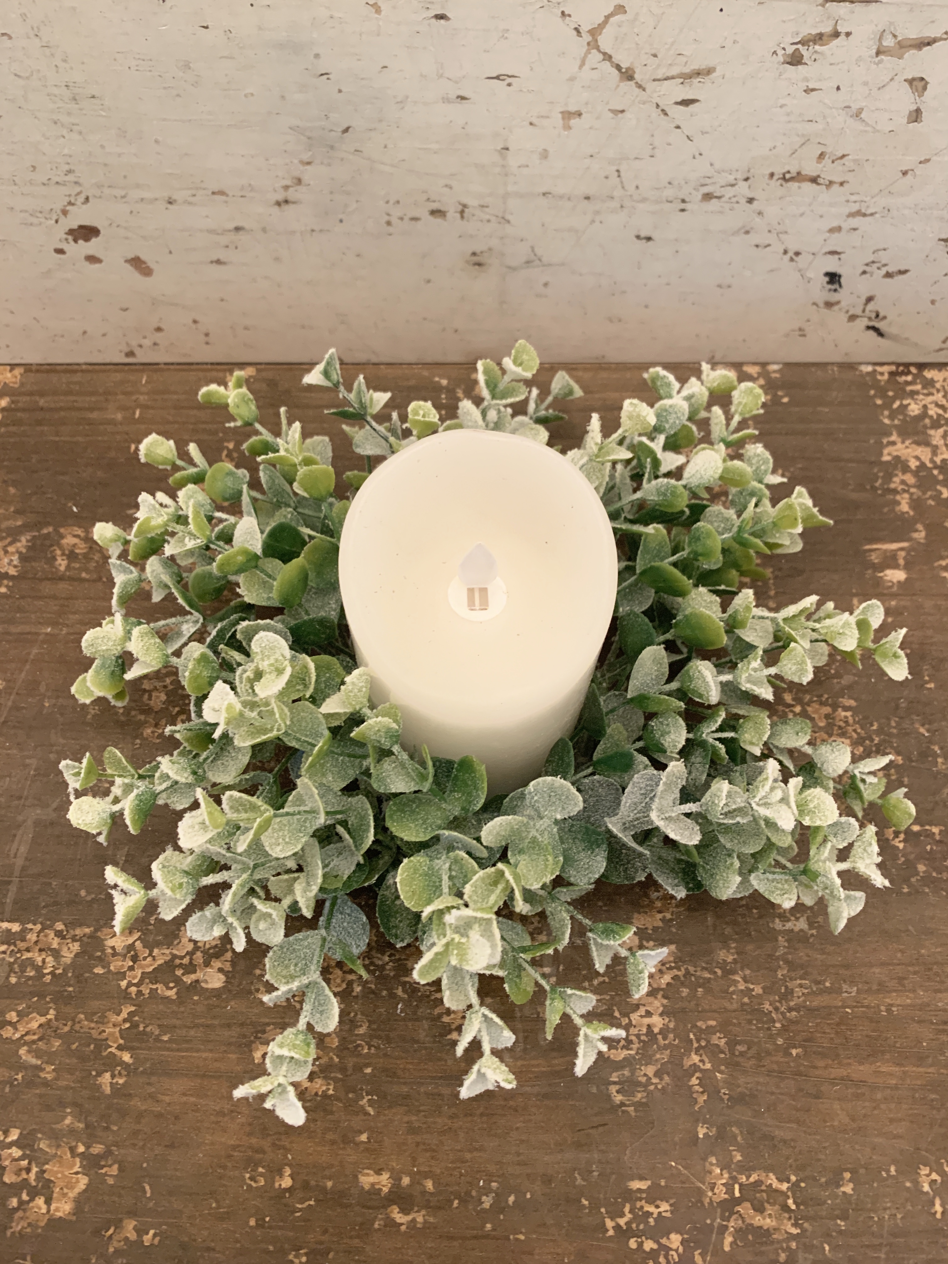 Flocked Eucalyptus Candle Ring The Shabby Tree