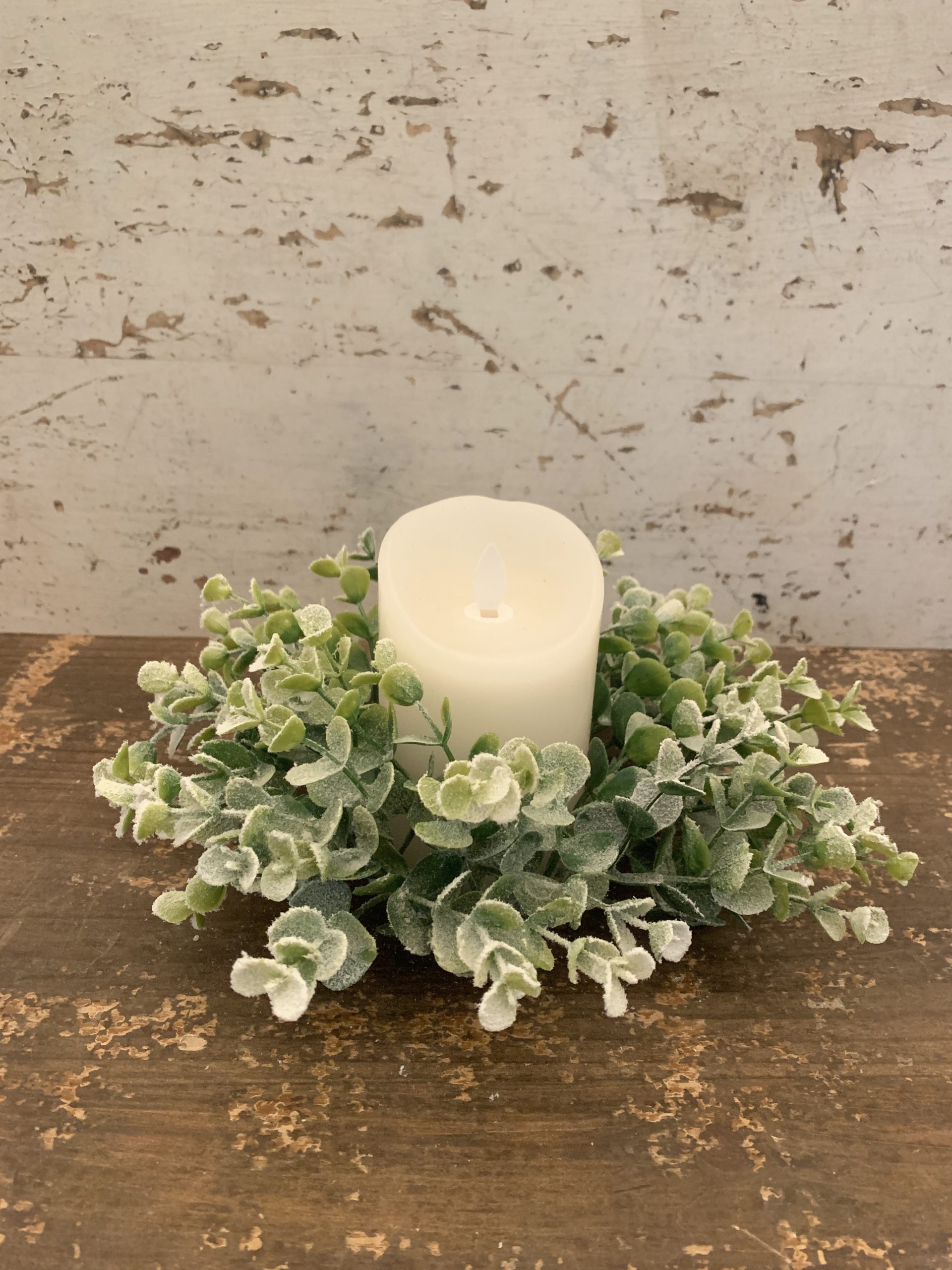 Flocked Eucalyptus Candle Ring The Shabby Tree 1698