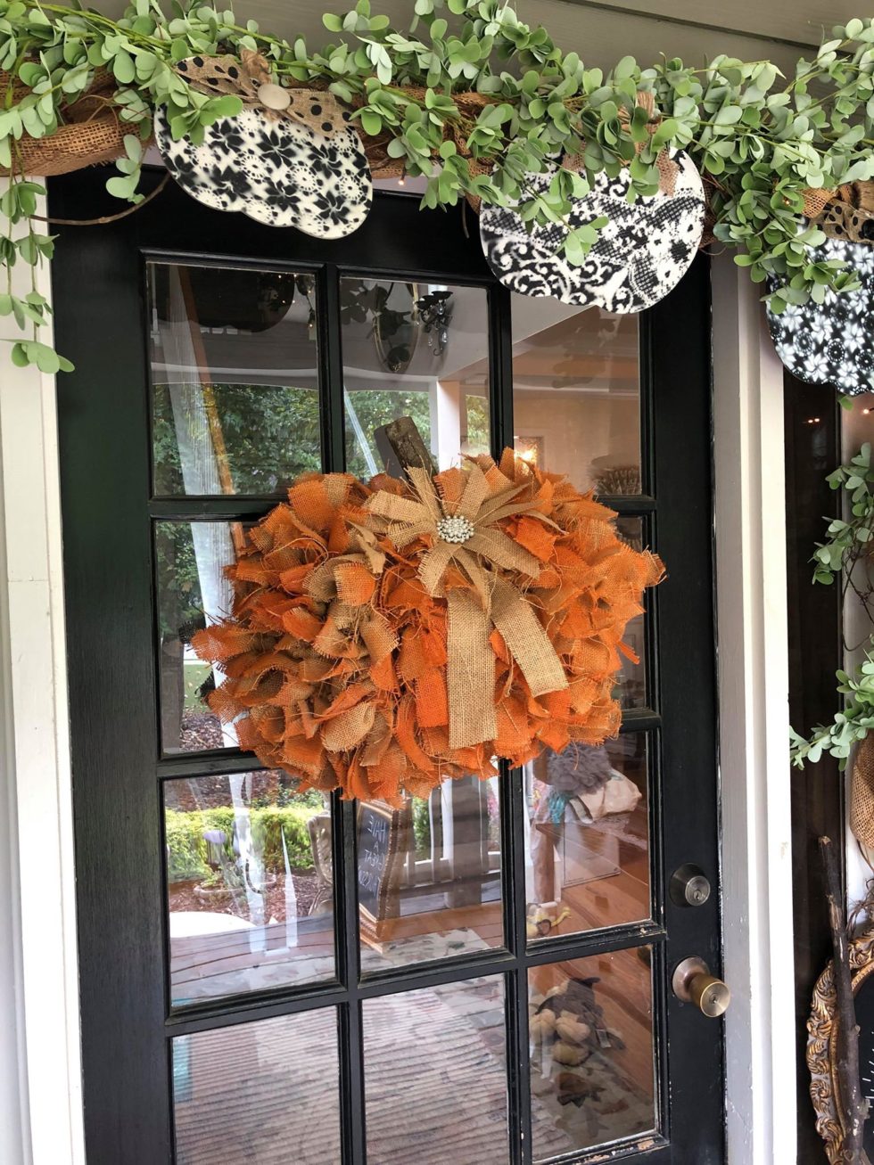 DIY Dollar Tree Rag Pumpkin Wreath - The Shabby Tree