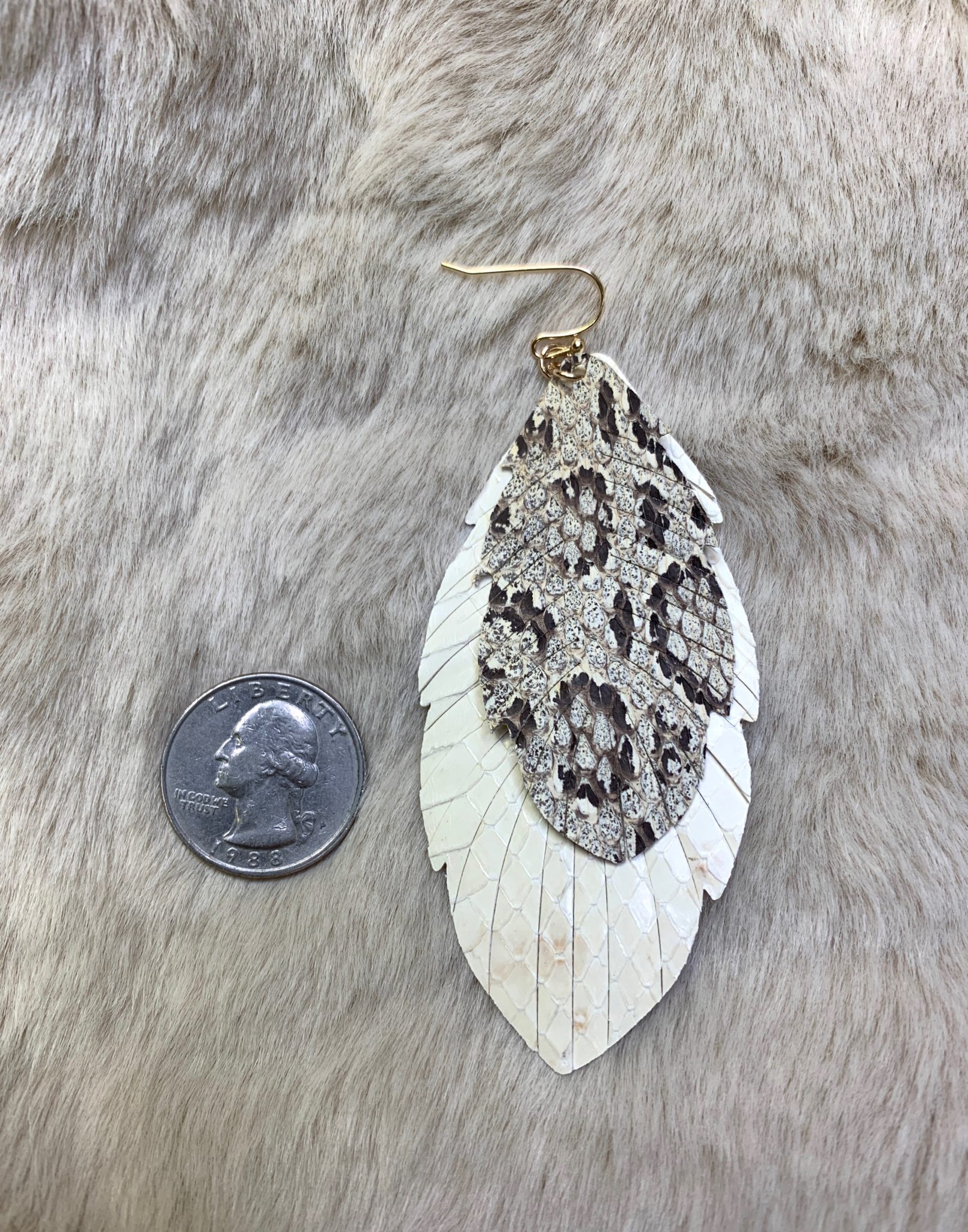 Download Layered Leather Feather Animal Print Earrings - Ivory ...