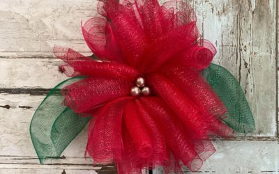 DIY Mesh Ribbon Poinsettia Wreath