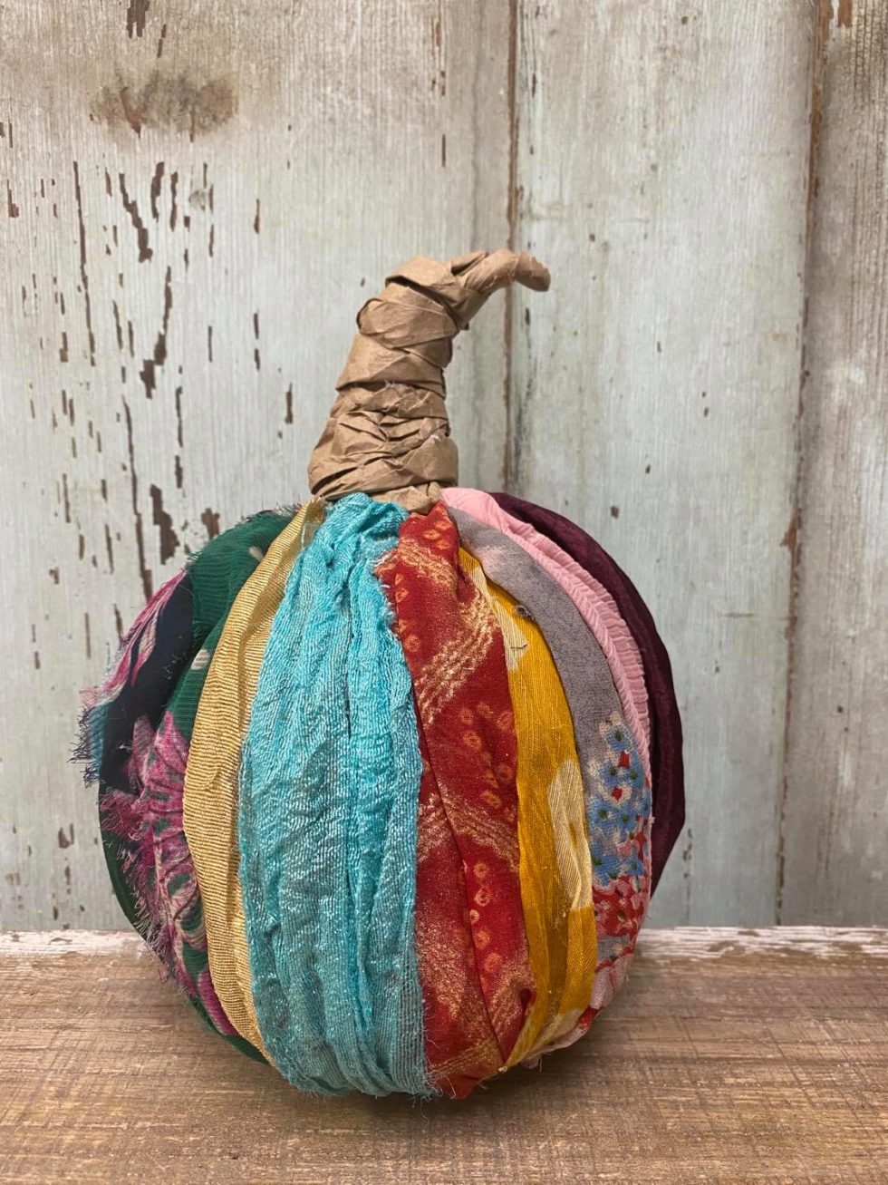 DIY Rag Strip Pumpkin The Shabby Tree