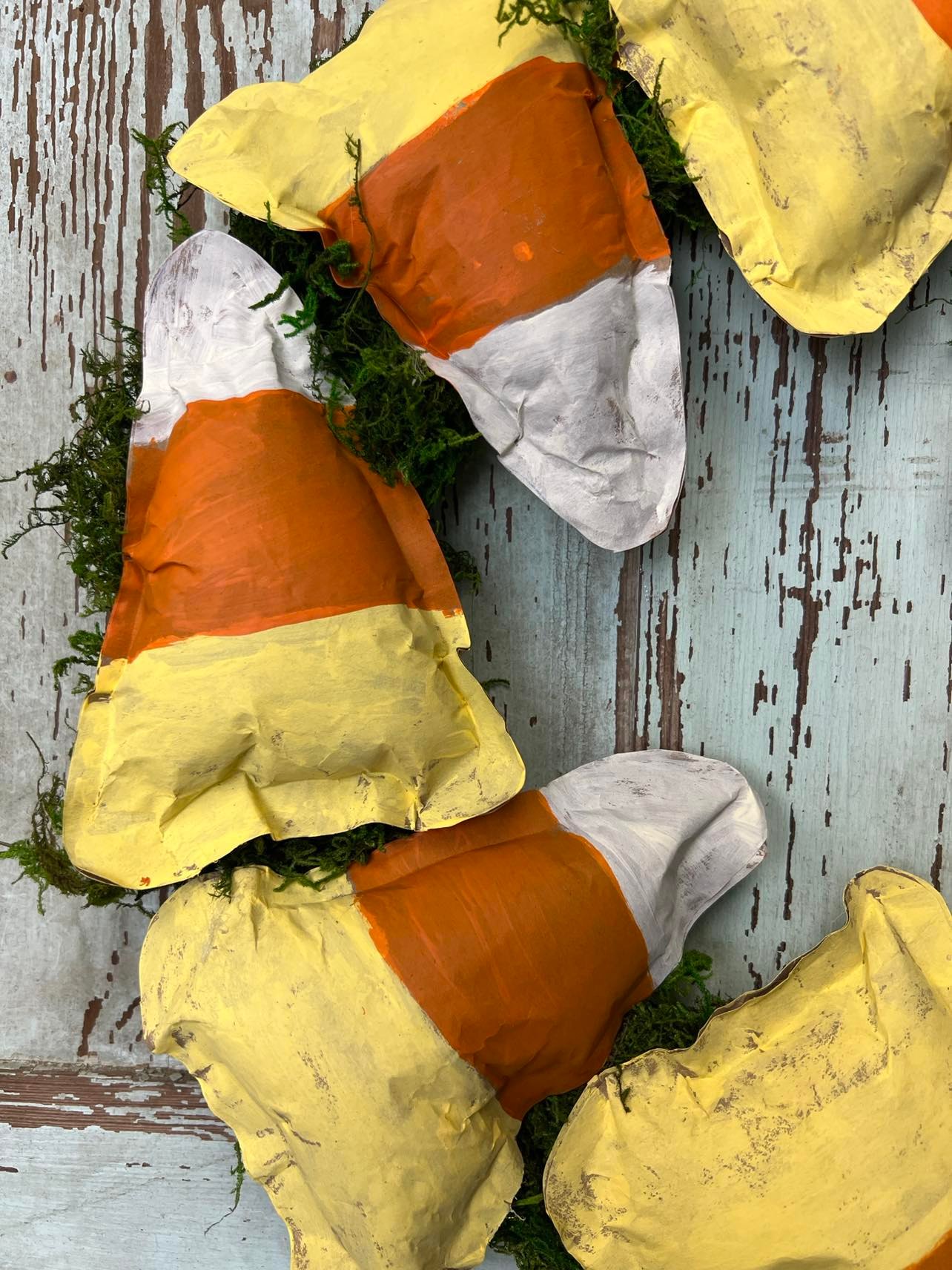 How to make a tissue paper square and cardboard candy corn for Hallowe