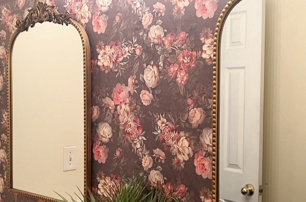 Bathroom Mirror Makeover On A Budget Using Peel And Stick Wallpaper