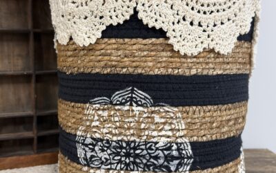 Woven Basket Makeover Using Our Doily Creativity Bundle